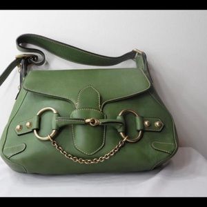 GUCCI Leather Horse-bit Chain Flap Green Bag.